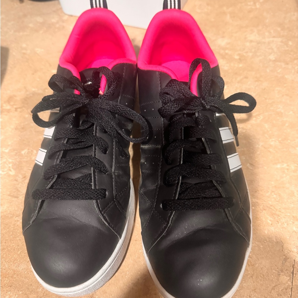 Adidas Women's Black Sneakers with Pink Highlights